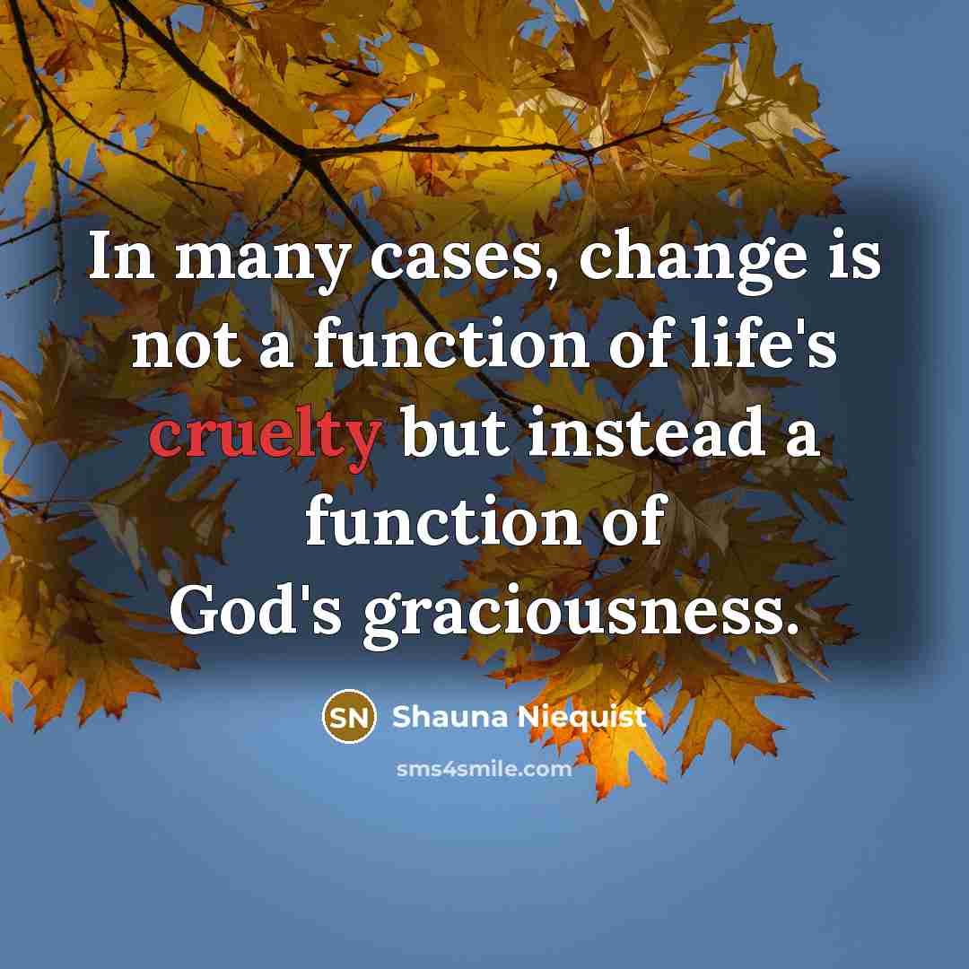 “In many cases, change is not a function of life's cruelty but instead a function of God's graciousness.” quote by Shauna Niequist
