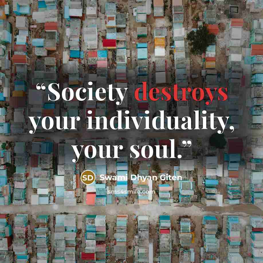 “Society destroys your individuality, your soul.” quote by Swami Dhyan Giten