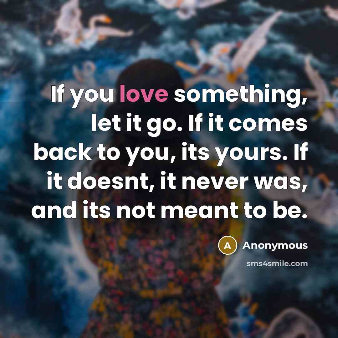 “If you love something, let it go. If it comes back to you, its yours. If it doesnt, it never was, and its not meant to be.” quote by Anonymous