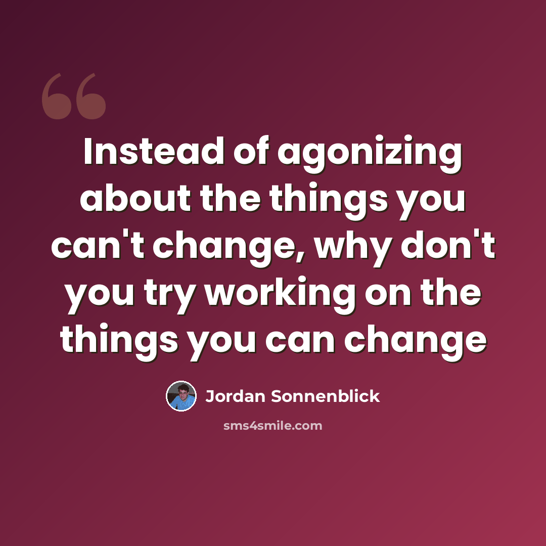 “Instead of agonizing about the things you can't change, why don't you try working on the things you can change” quote by Jordan Sonnenblick
