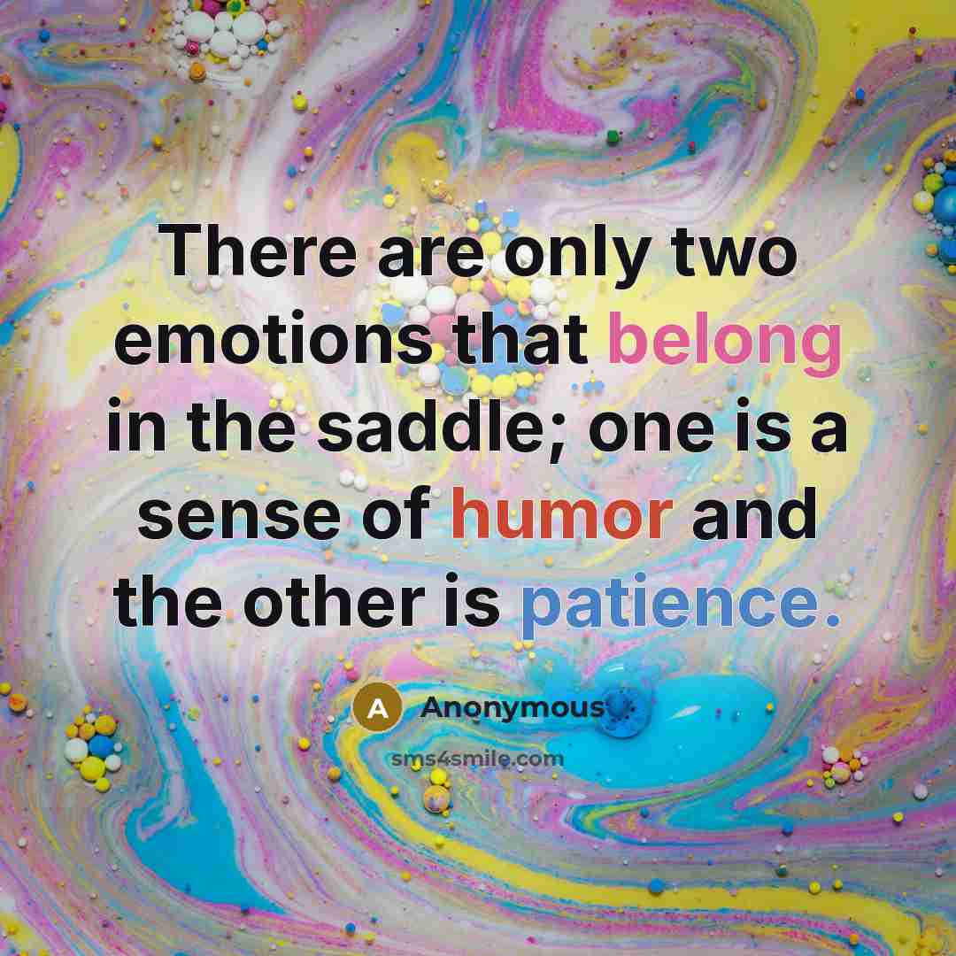 “There are only two emotions that belong in the saddle; one is a sense of humor and the other is patience.” quote by Anonymous