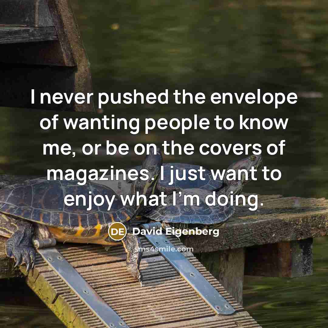 “I never pushed the envelope of wanting people to know me, or be on the covers of magazines. I just want to enjoy what I'm doing.” quote by David Eigenberg