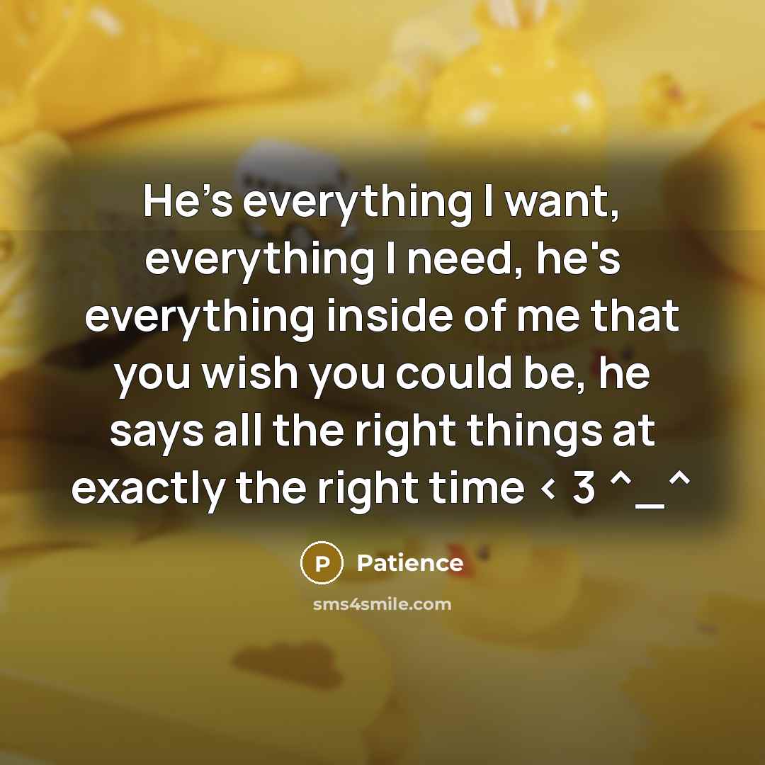 “He's everything I want, everything I need, he's everything inside of me that you wish you could be, he says all the right things at exactly the right time < 3 ^_^” quote by Patience