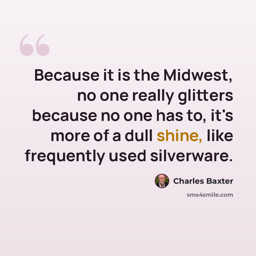 “Because it is the Midwest, no one really glitters because no one has to, it's more of a dull shine, like frequently used silverware.” quote by Charles Baxter