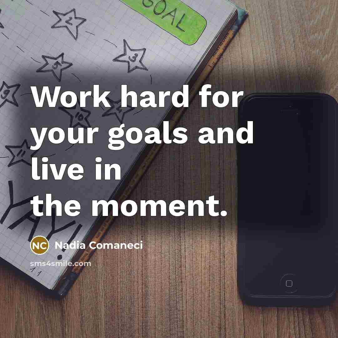 “Work hard for your goals and live in the moment.” quote by Nadia Comaneci