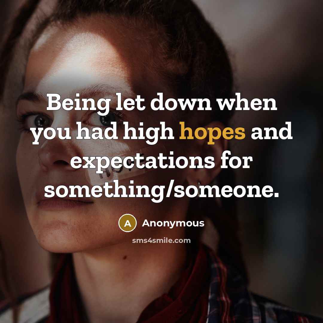 “Being let down when you had high hopes and expectations for something/someone.” quote by Anonymous