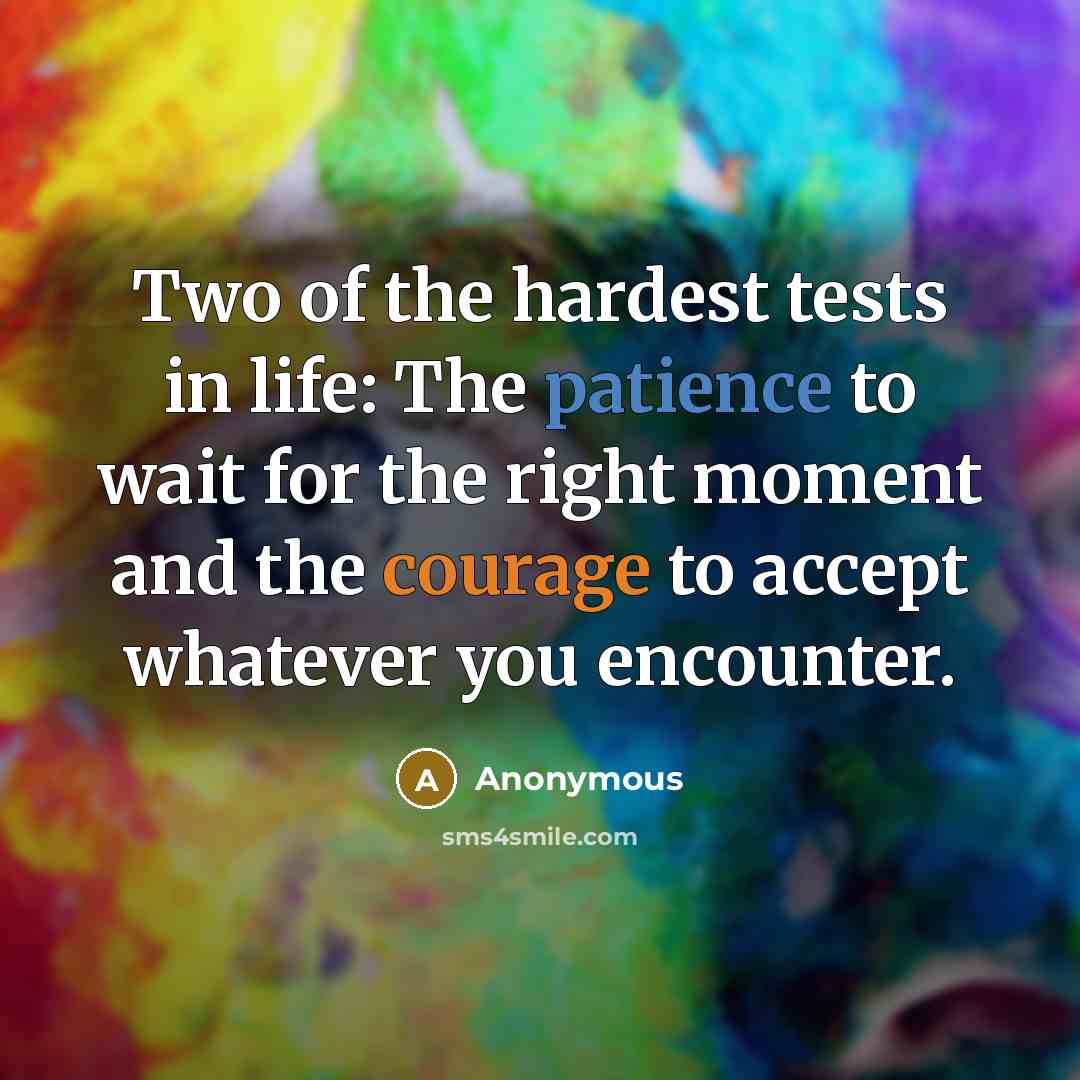 “Two of the hardest tests in life: The patience to wait for the right moment and the courage to accept whatever you encounter.” quote by Anonymous