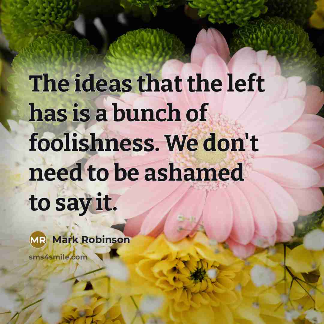 “The ideas that the left has is a bunch of foolishness. We don't need to be ashamed to say it.” quote by Mark Robinson