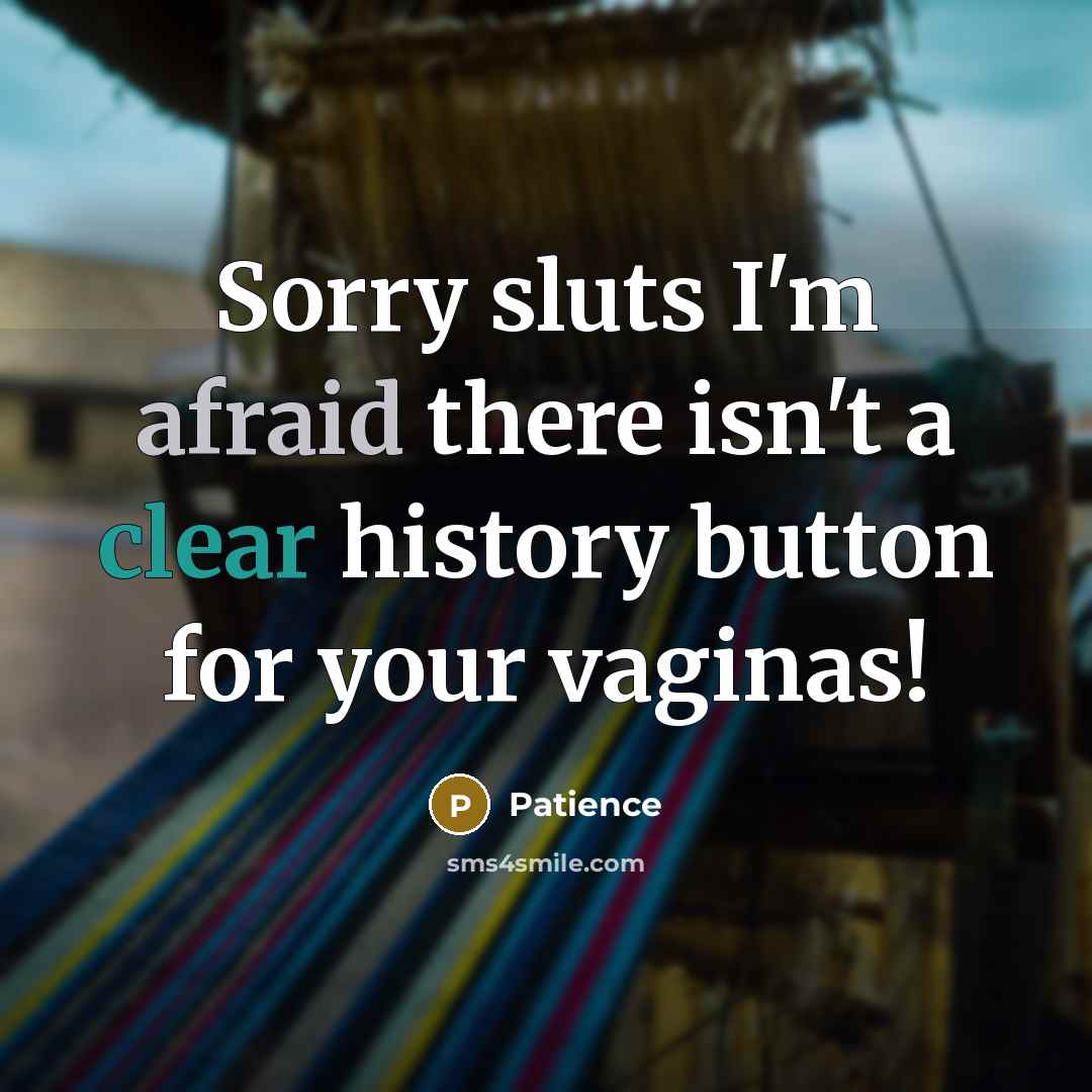 “Sorry sluts I'm afraid there isn't a clear history button for your vaginas!” quote by Patience