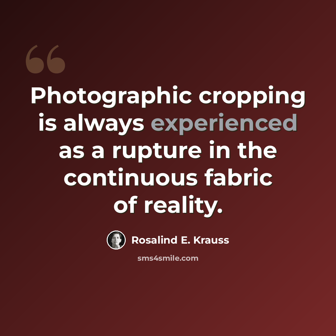“Photographic cropping is always experienced as a rupture in the continuous fabric of reality.” quote by Rosalind E. Krauss