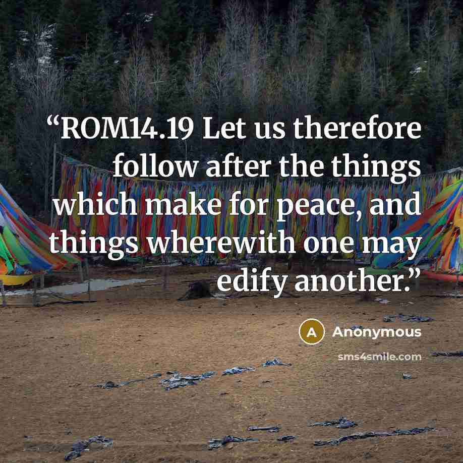 “ROM14.19 Let us therefore follow after the things which make for peace, and things wherewith one may edify another.” quote by Anonymous