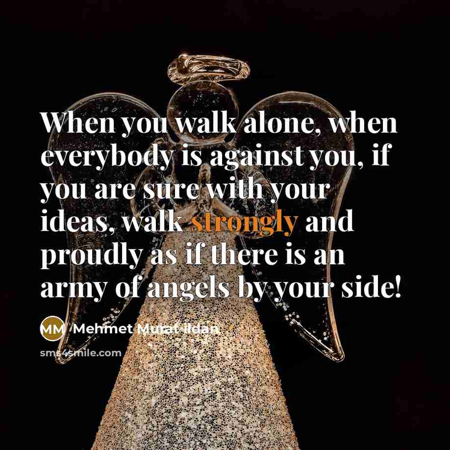 “When you walk alone, when everybody is against you, if you are sure with your ideas, walk strongly and proudly as if there is an army of angels by your side!” quote by Mehmet Murat Ildan