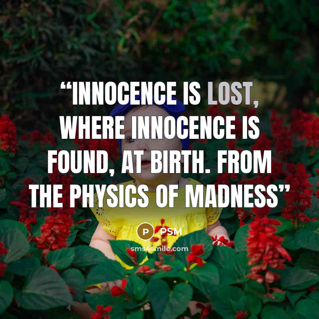 “Innocence is lost, where innocence is found, at birth. from The Physics of Madness” quote by PSM