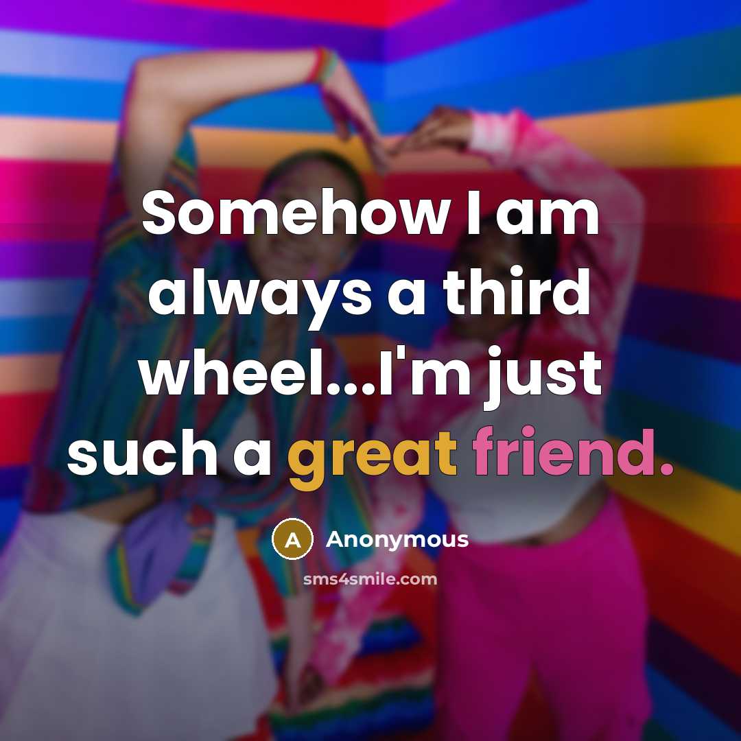 “Somehow I am always a third wheel...I'm just such a great friend.” quote by Anonymous