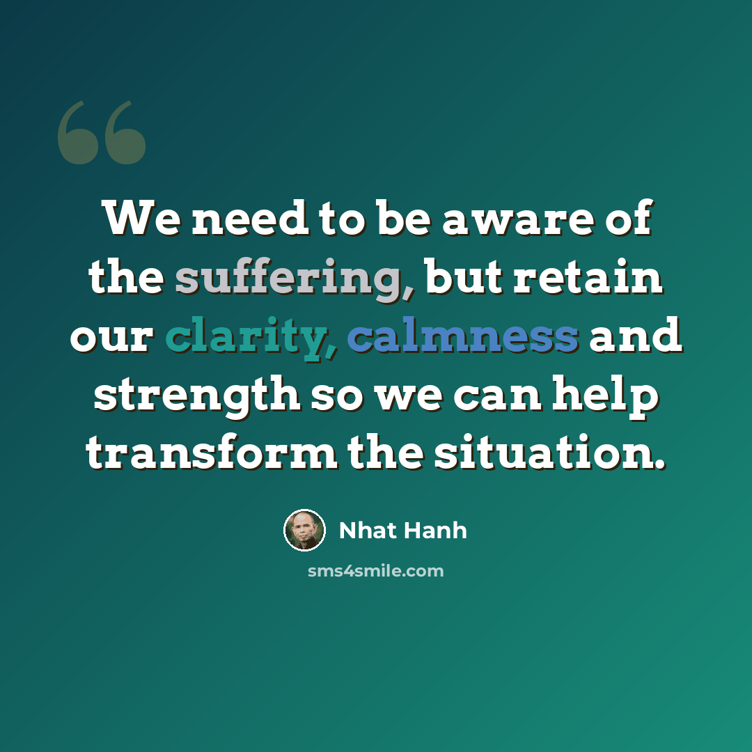“We need to be aware of the suffering, but retain our clarity, calmness and strength so we can help transform the situation.” quote by Nhat Hanh
