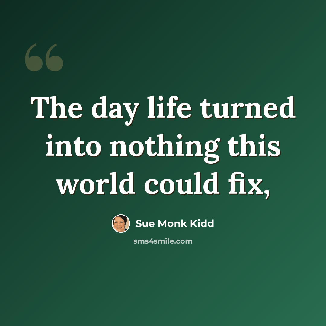 “The day life turned into nothing this world could fix,” quote by Sue Monk Kidd