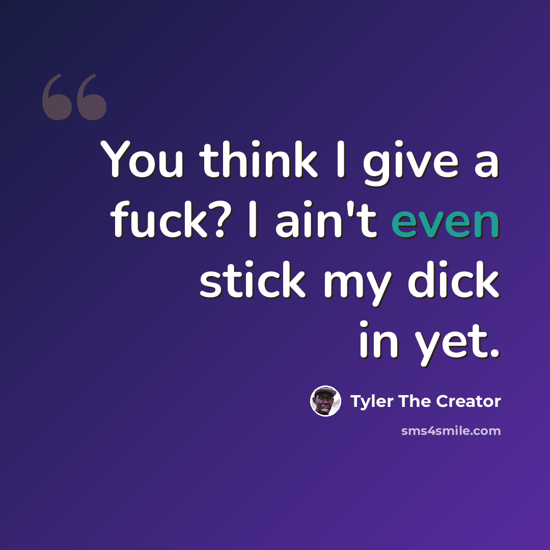 “You think I give a fuck? I ain't even stick my dick in yet.” quote by Tyler The Creator