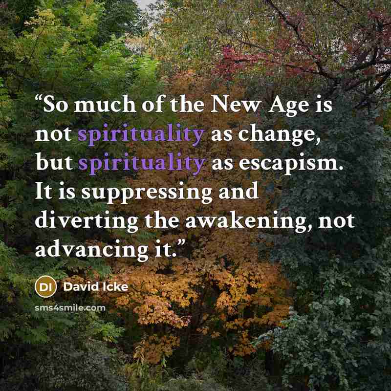 “So much of the New Age is not spirituality as change, but spirituality as escapism. It is suppressing and diverting the awakening, not advancing it.” quote by David Icke