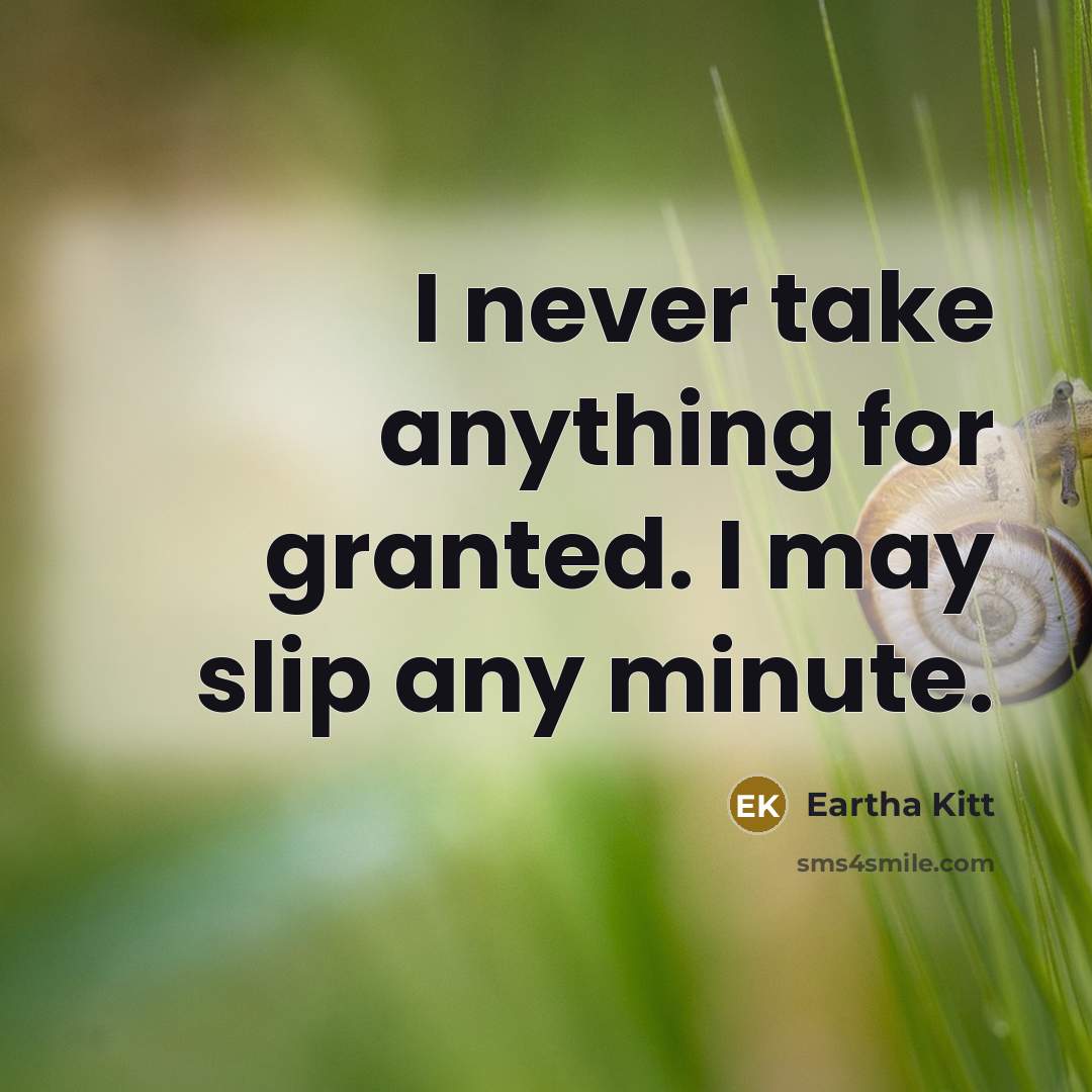 “I never take anything for granted. I may slip any minute.” quote by Eartha Kitt