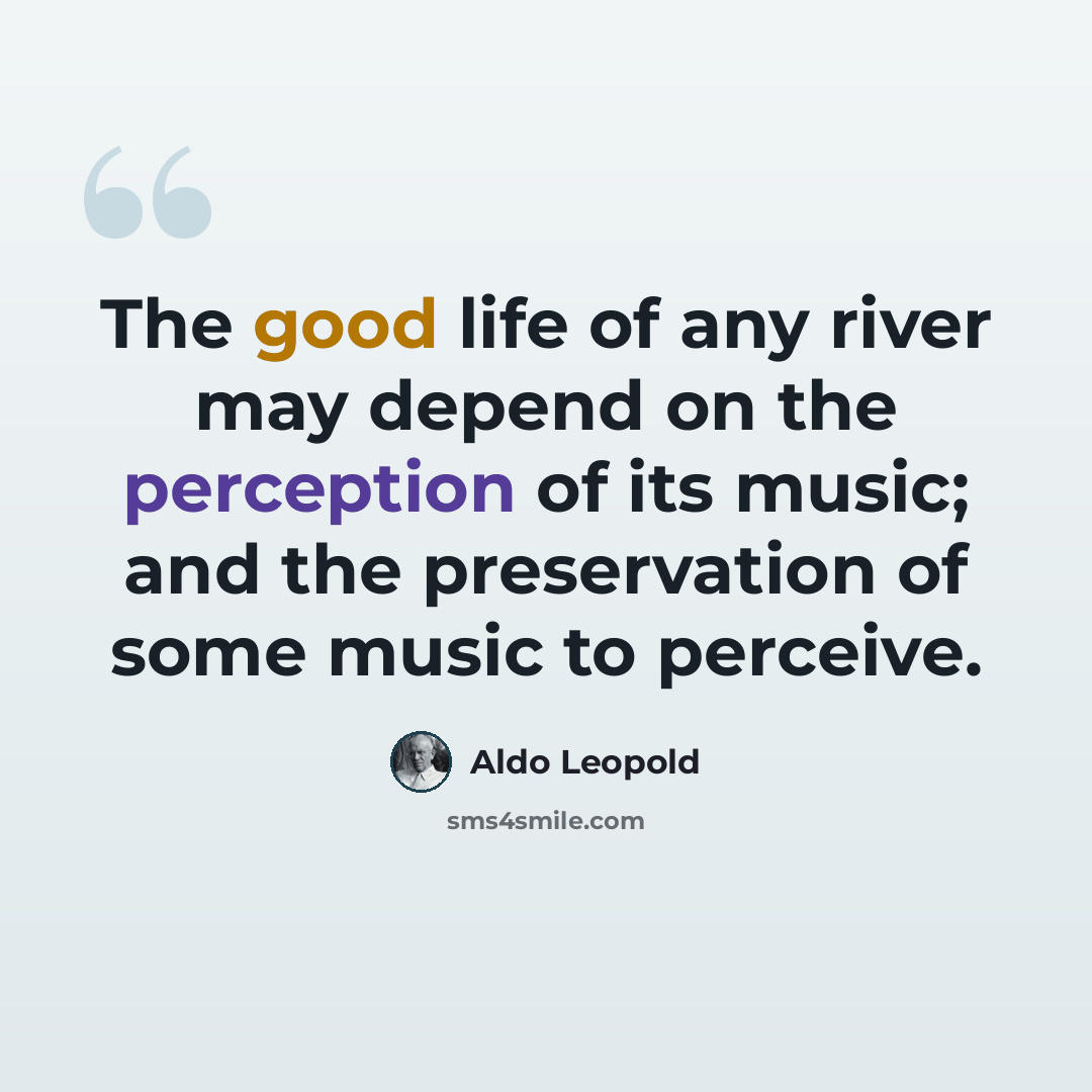 “The good life of any river may depend on the perception of its music; and the preservation of some music to perceive.” quote by Aldo Leopold