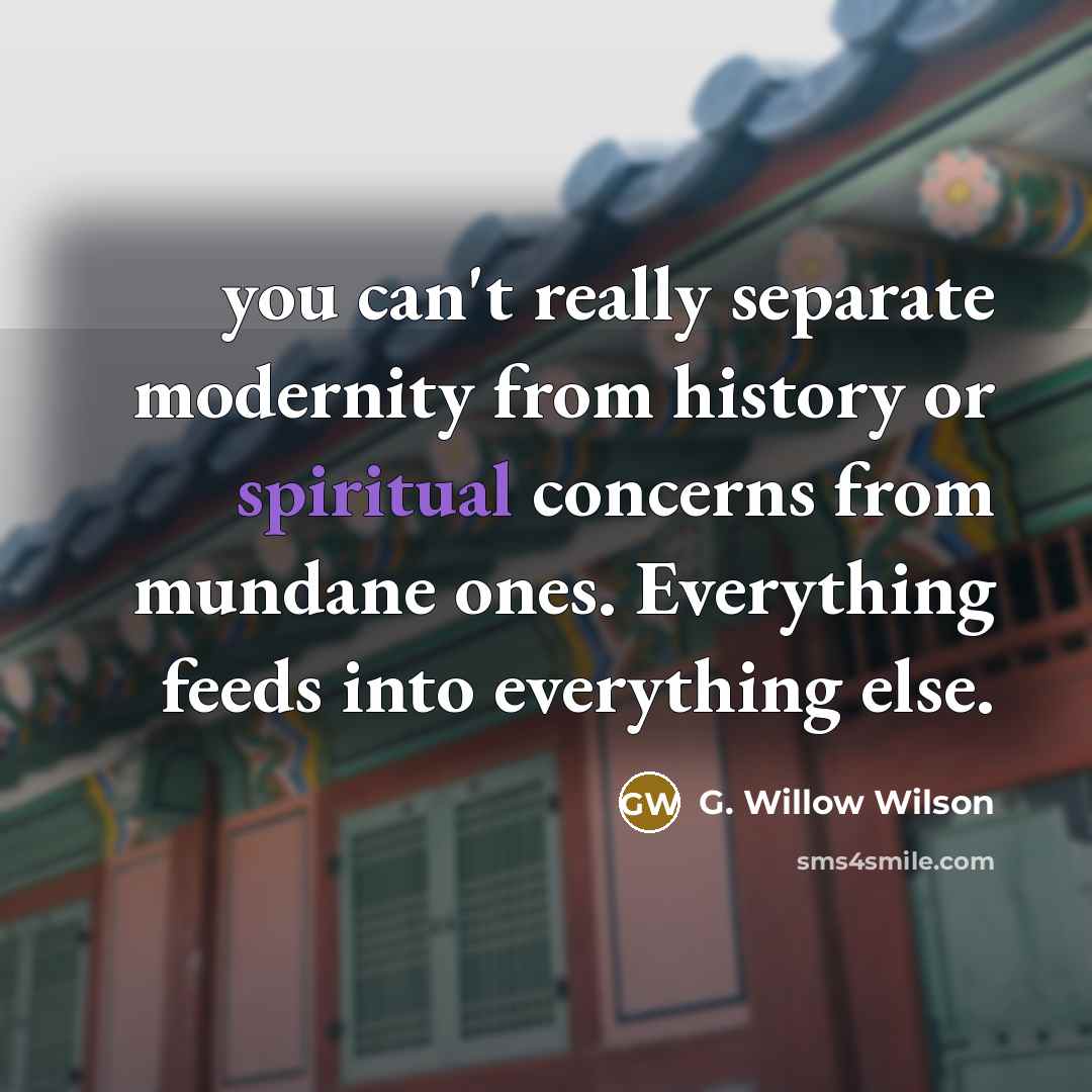 “you can't really separate modernity from history or spiritual concerns from mundane ones. Everything feeds into everything else.” quote by G. Willow Wilson