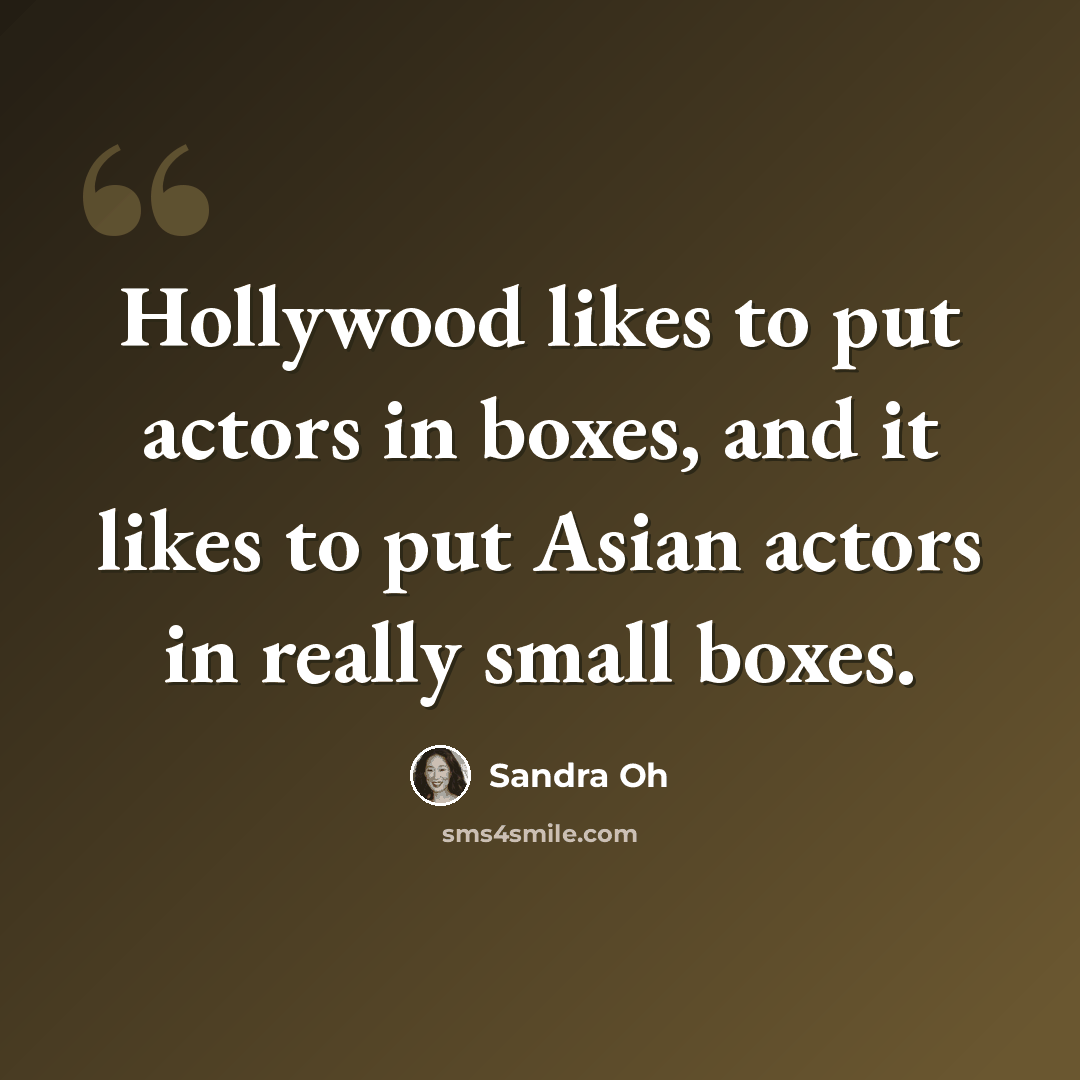 “Hollywood likes to put actors in boxes, and it likes to put Asian actors in really small boxes.” quote by Sandra Oh