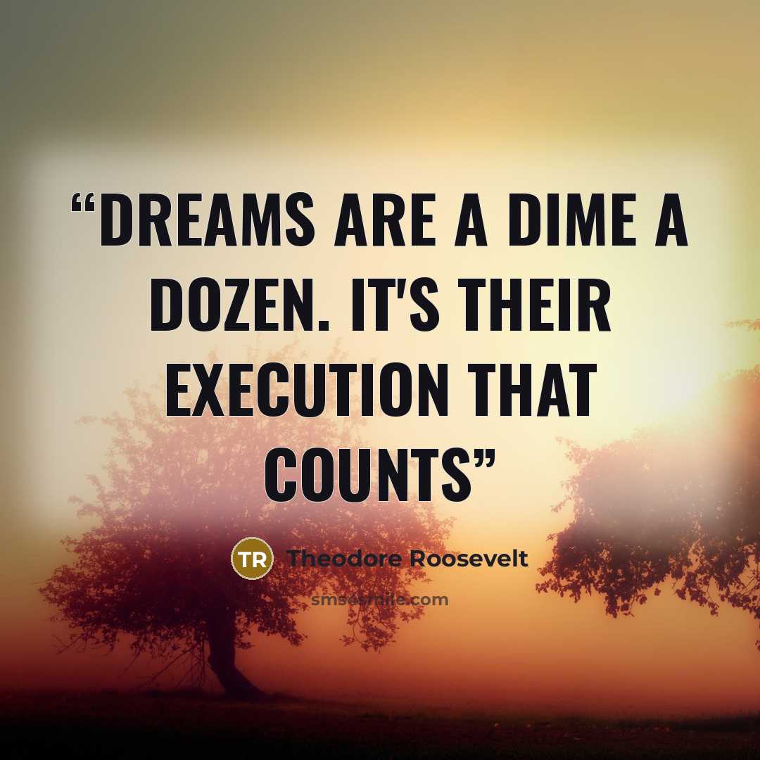 “Dreams are a dime a dozen. it's their execution that counts” quote by Theodore Roosevelt