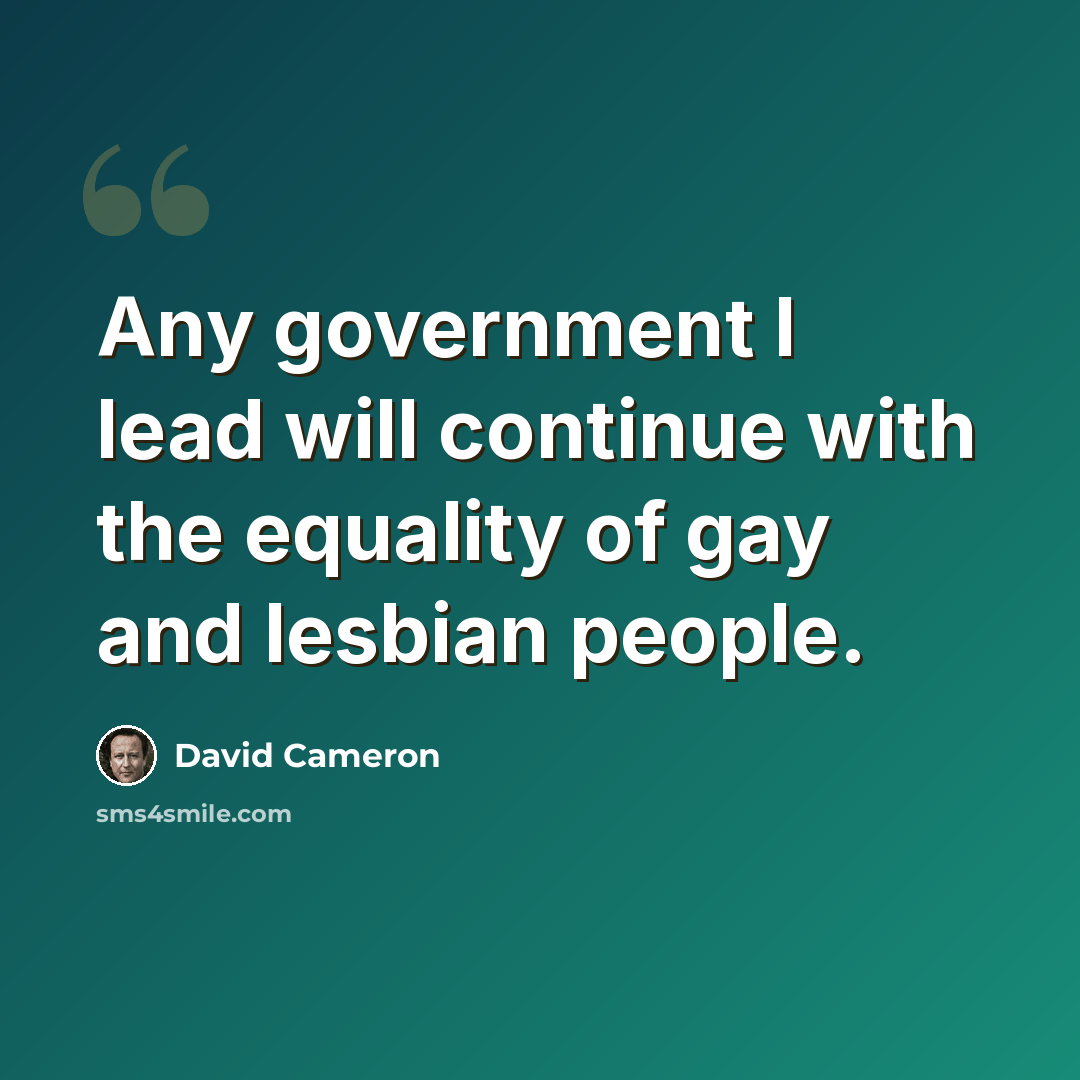 “Any government I lead will continue with the equality of gay and lesbian people.” quote by David Cameron