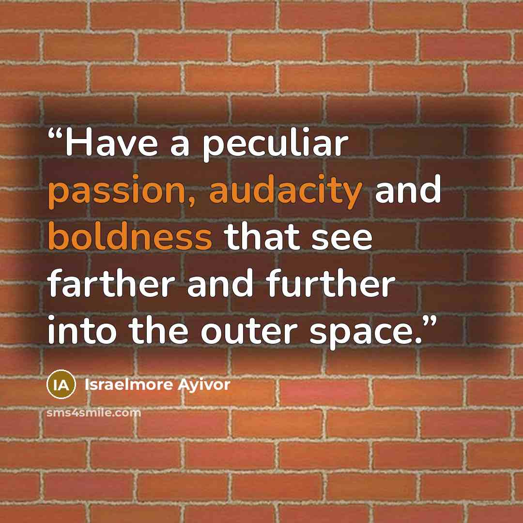 “Have a peculiar passion, audacity and boldness that see farther and further into the outer space.” quote by Israelmore Ayivor