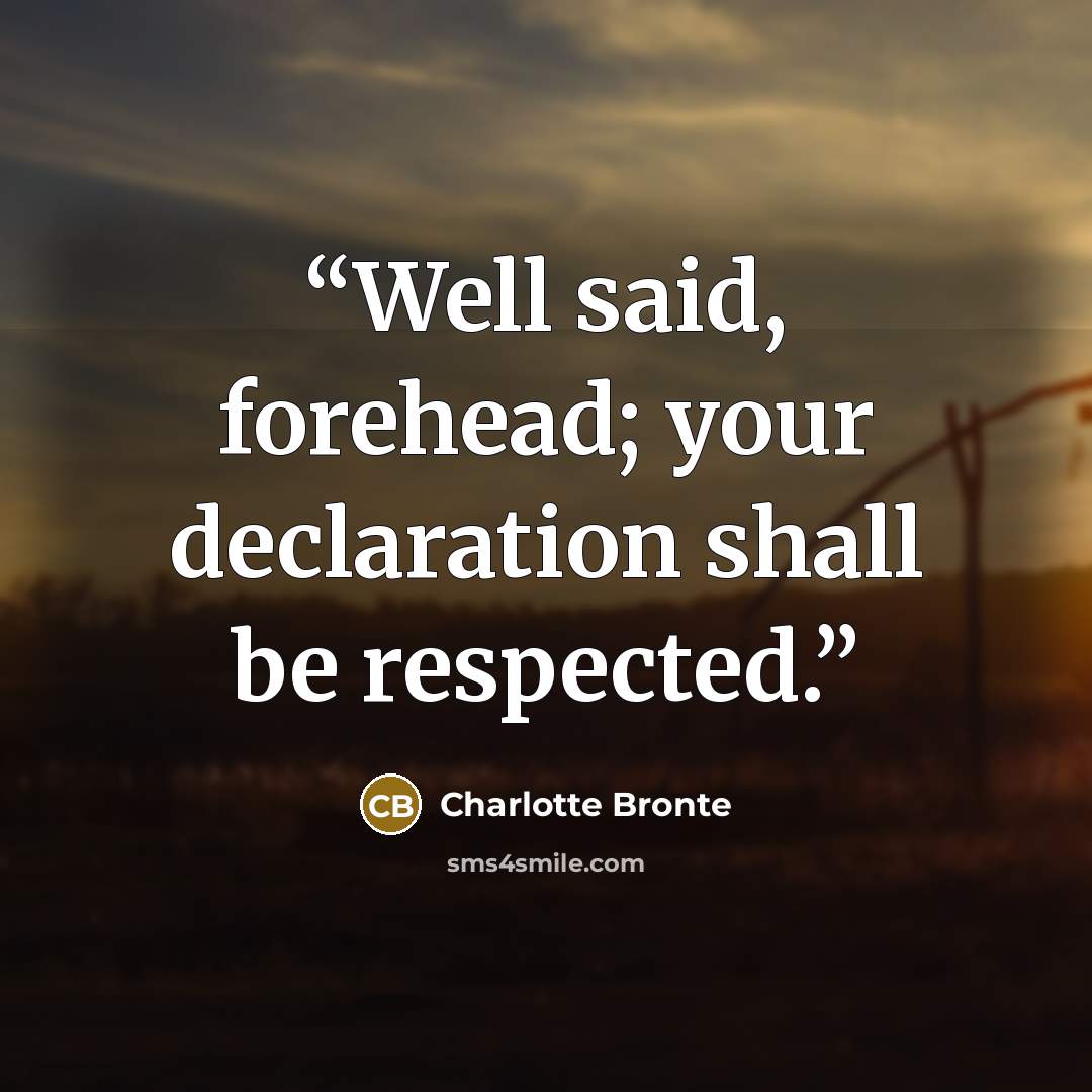 “Well said, forehead; your declaration shall be respected.” quote by Charlotte Brontë