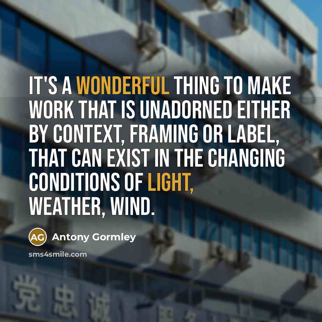 “It's a wonderful thing to make work that is unadorned either by context, framing or label, that can exist in the changing conditions of light, weather, wind.” quote by Antony Gormley