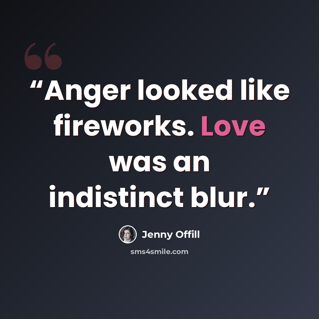 “Anger looked like fireworks. Love was an indistinct blur.” quote by Jenny Offill