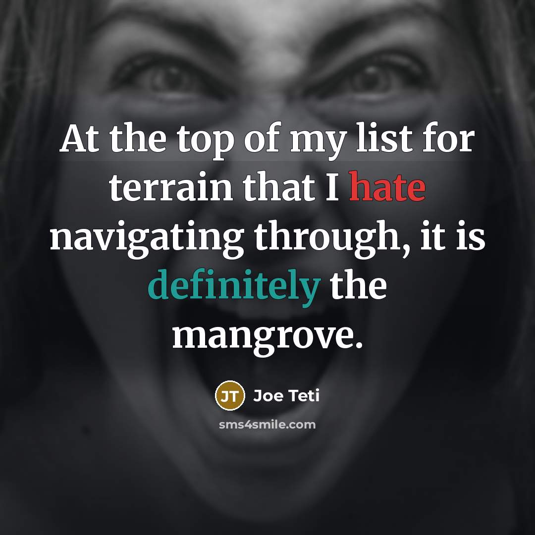 “At the top of my list for terrain that I hate navigating through, it is definitely the mangrove.” quote by Joe Teti