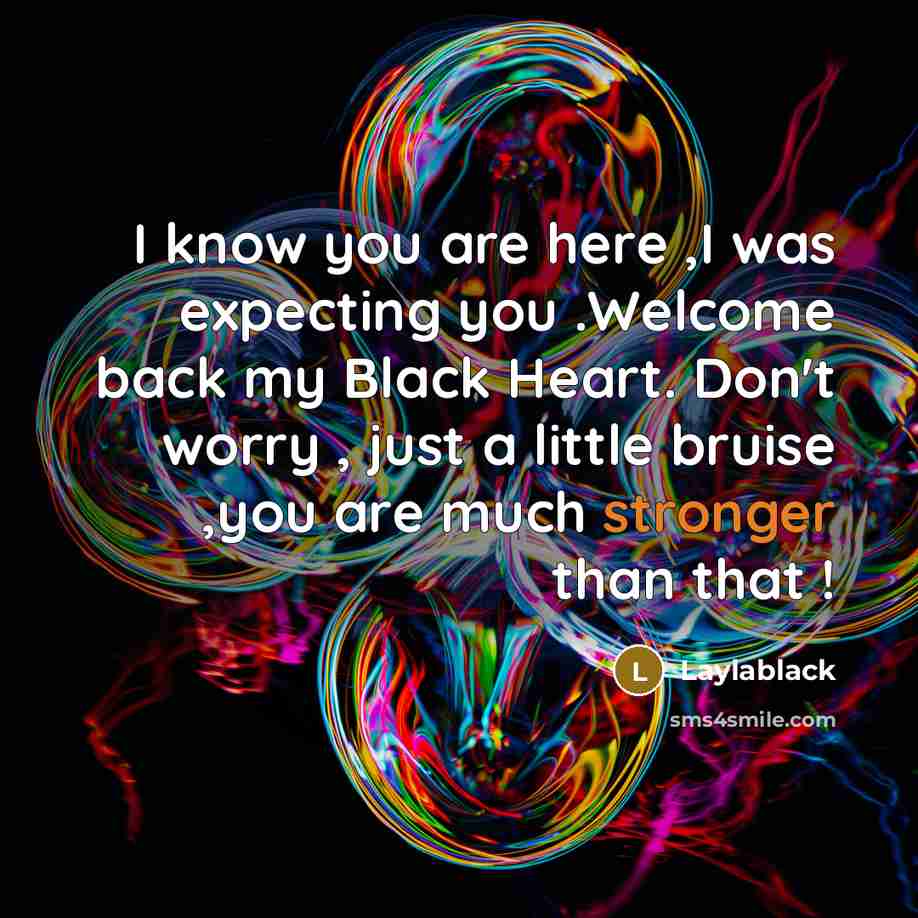 “I know you are here ,I was expecting you .Welcome back my Black Heart. Don't worry , just a little bruise ,you are much stronger than that !” quote by Laylablack