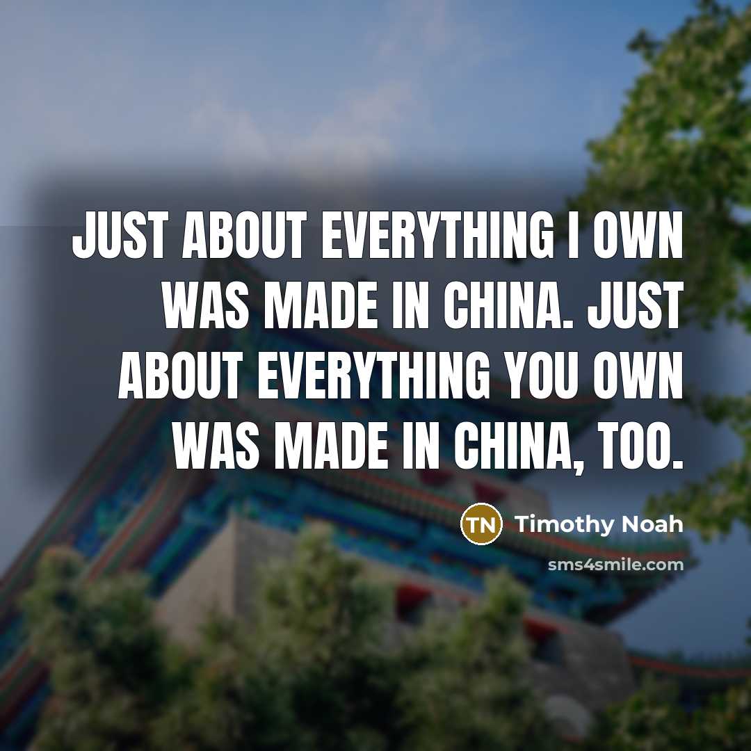 “Just about everything I own was made in China. Just about everything you own was made in China, too.” quote by Timothy Noah