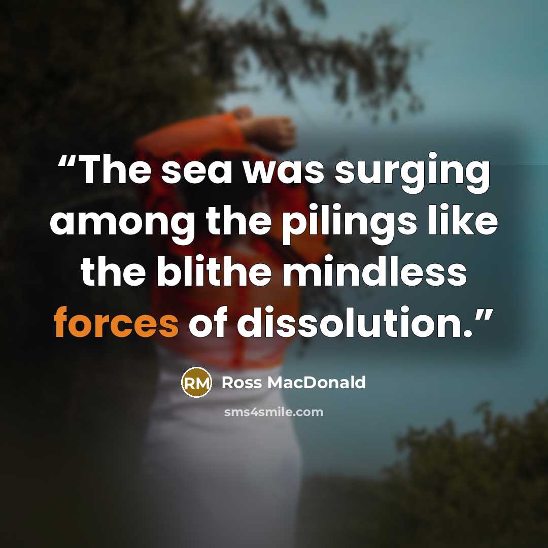 “The sea was surging among the pilings like the blithe mindless forces of dissolution.” quote by Ross Macdonald