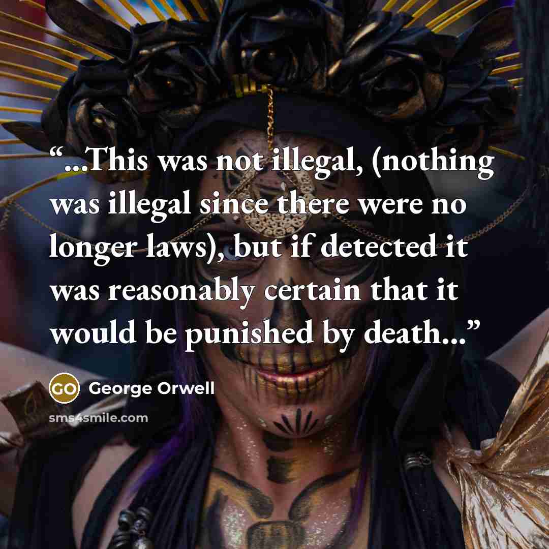 “...This was not illegal, (nothing was illegal since there were no longer laws), but if detected it was reasonably certain that it would be punished by death...” quote by George Orwell