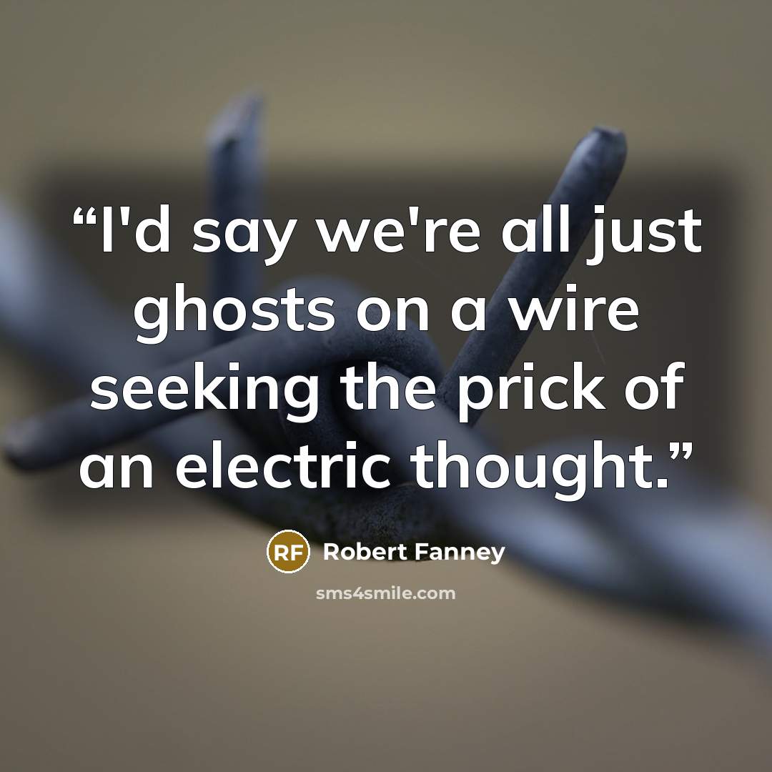 “I'd say we're all just ghosts on a wire seeking the prick of an electric thought.” quote by Robert Fanney
