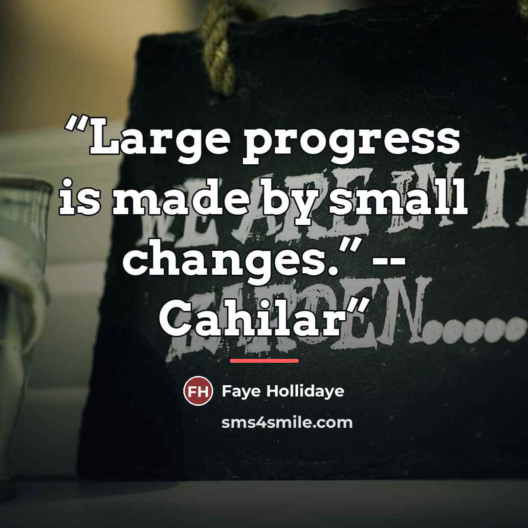 “Large progress is made by small changes.” -- Cahilar” quote by Faye Hollidaye