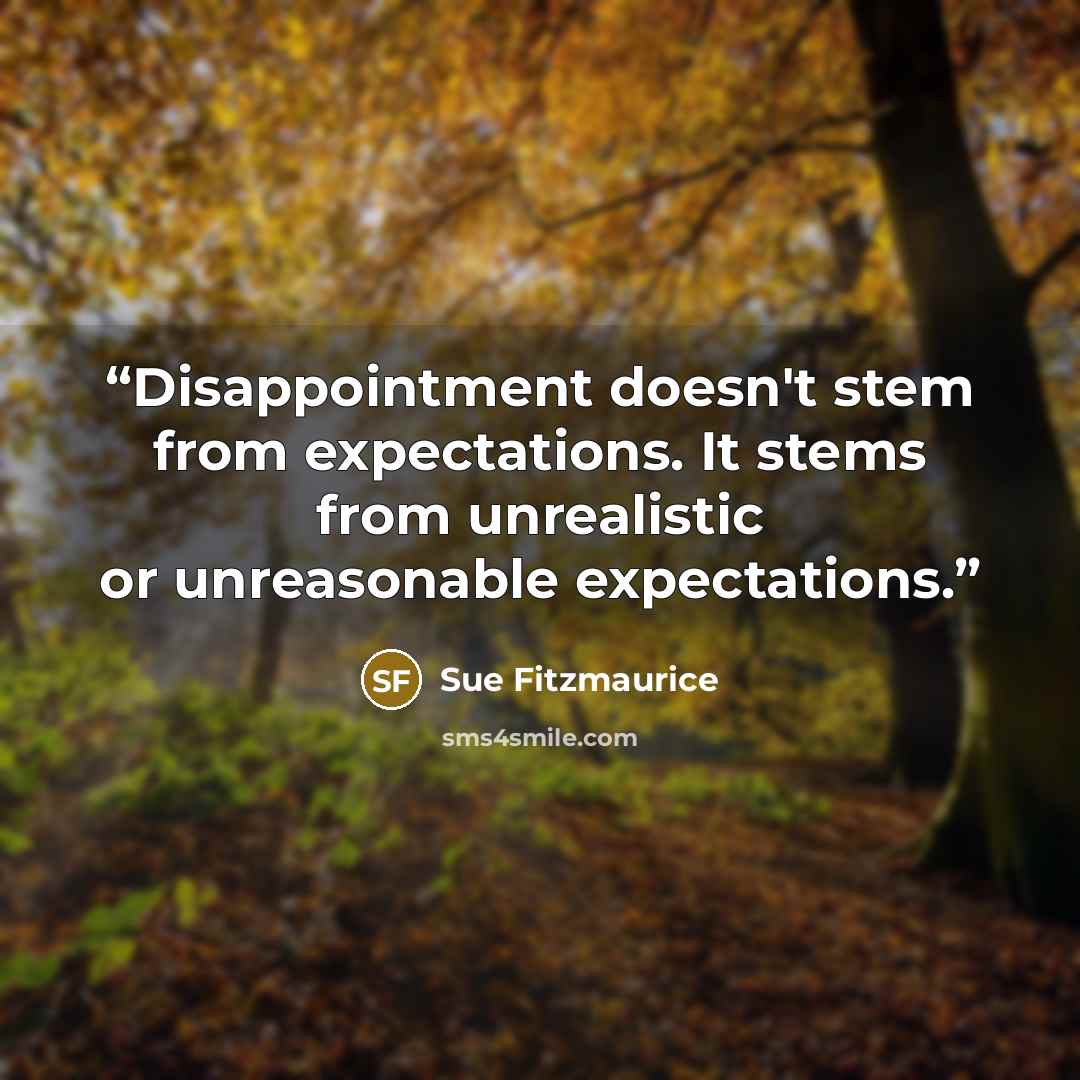 “Disappointment doesn't stem from expectations. It stems from unrealistic or unreasonable expectations.” quote by Sue Fitzmaurice