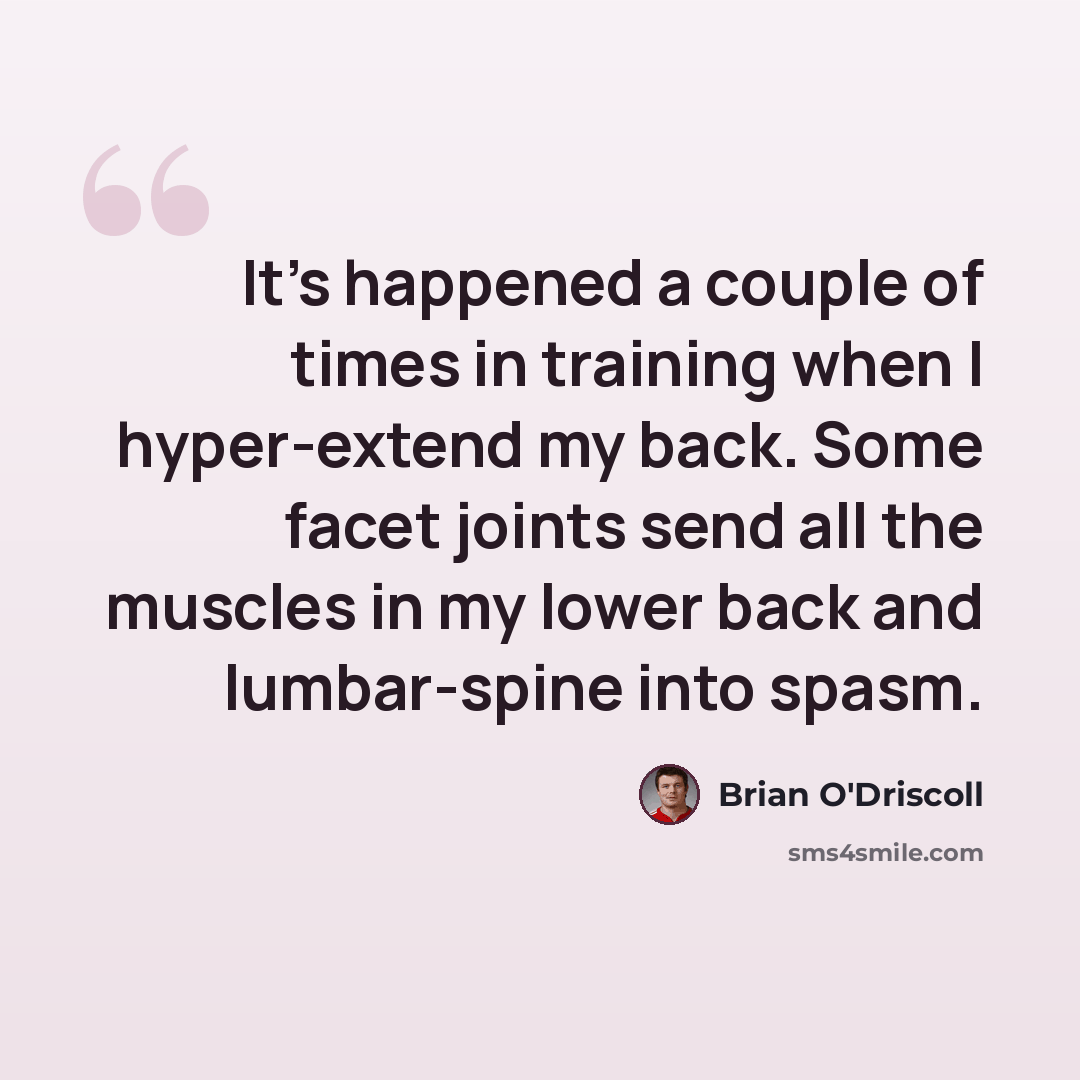 “It's happened a couple of times in training when I hyper-extend my back. Some facet joints send all the muscles in my lower back and lumbar-spine into spasm.” quote by Brian O'Driscoll