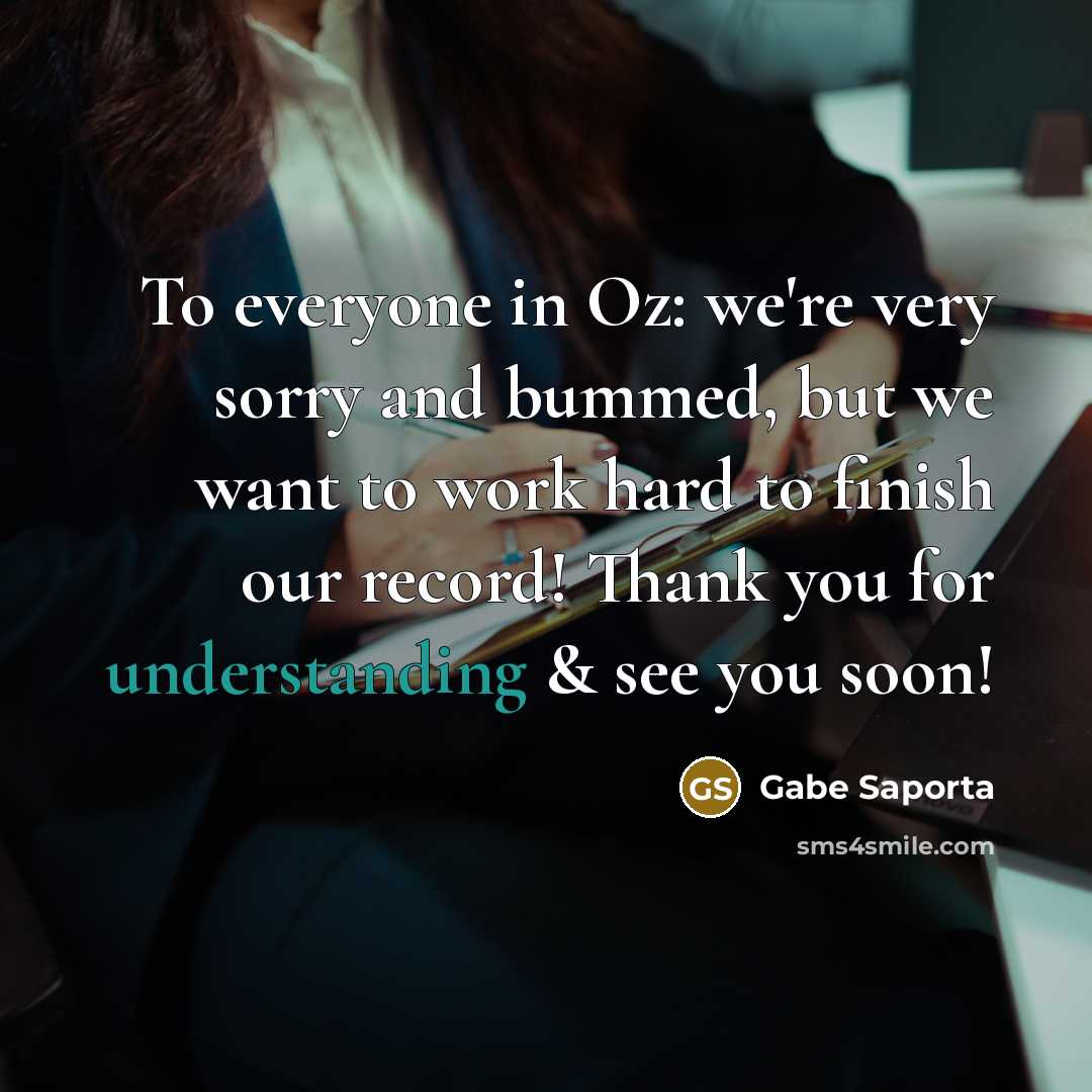 “To everyone in Oz: we're very sorry and bummed, but we want to work hard to finish our record! Thank you for understanding & see you soon!” quote by Gabe Saporta