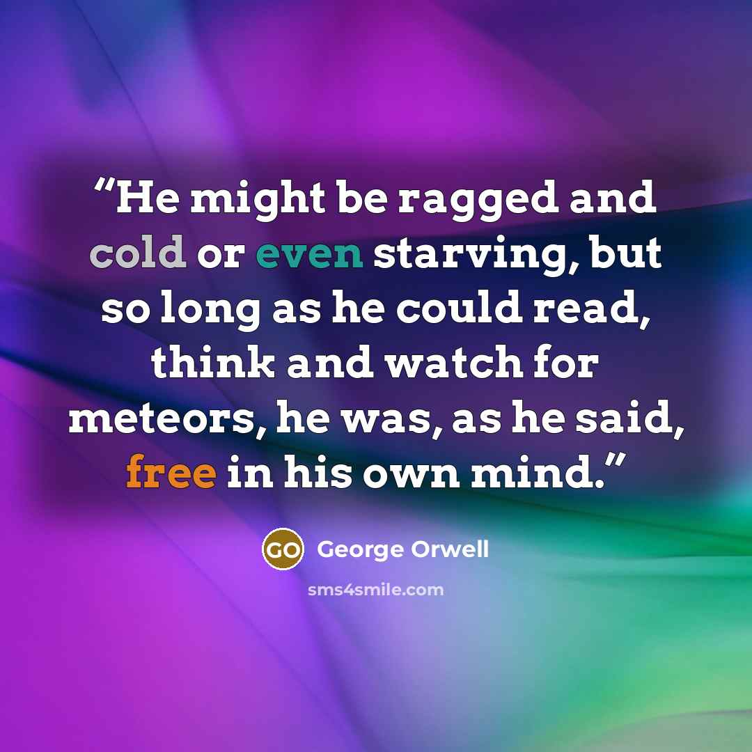 “He might be ragged and cold or even starving, but so long as he could read, think and watch for meteors, he was, as he said, free in his own mind.” quote by George Orwell