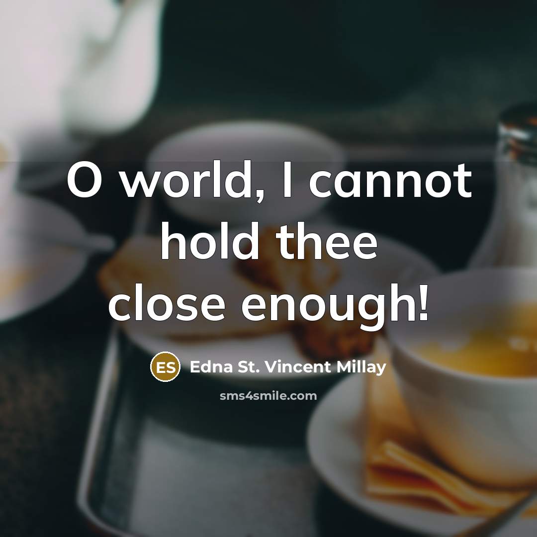 “O world, I cannot hold thee close enough!” quote by Edna St. Vincent Millay