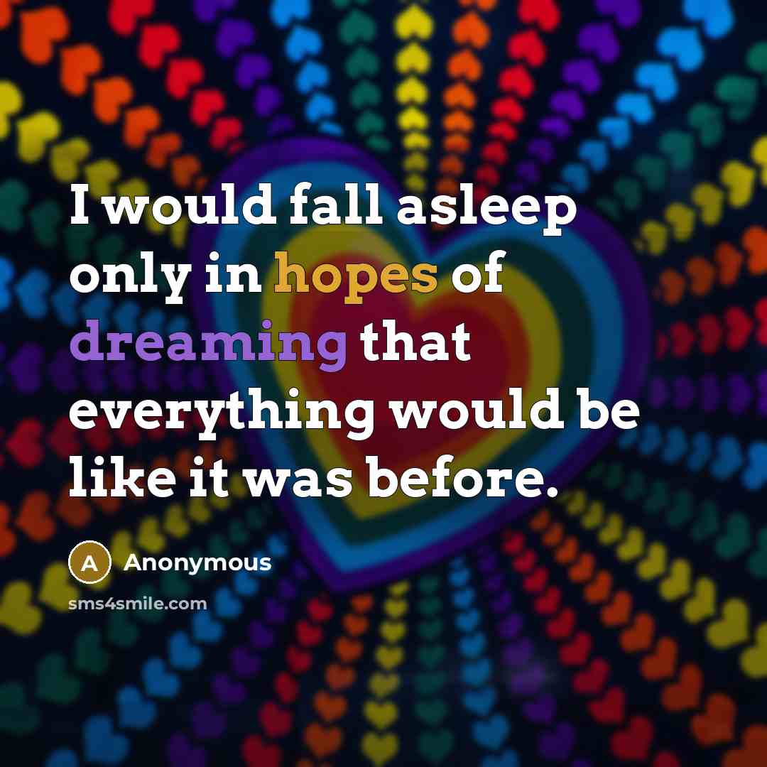 “I would fall asleep only in hopes of dreaming that everything would be like it was before.” quote by Anonymous