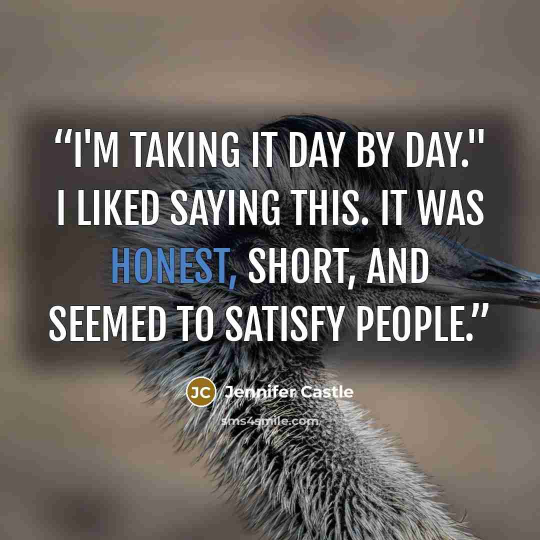 “I'm taking it day by day." I liked saying this. It was honest, short, and seemed to satisfy people.” quote by Jennifer Castle