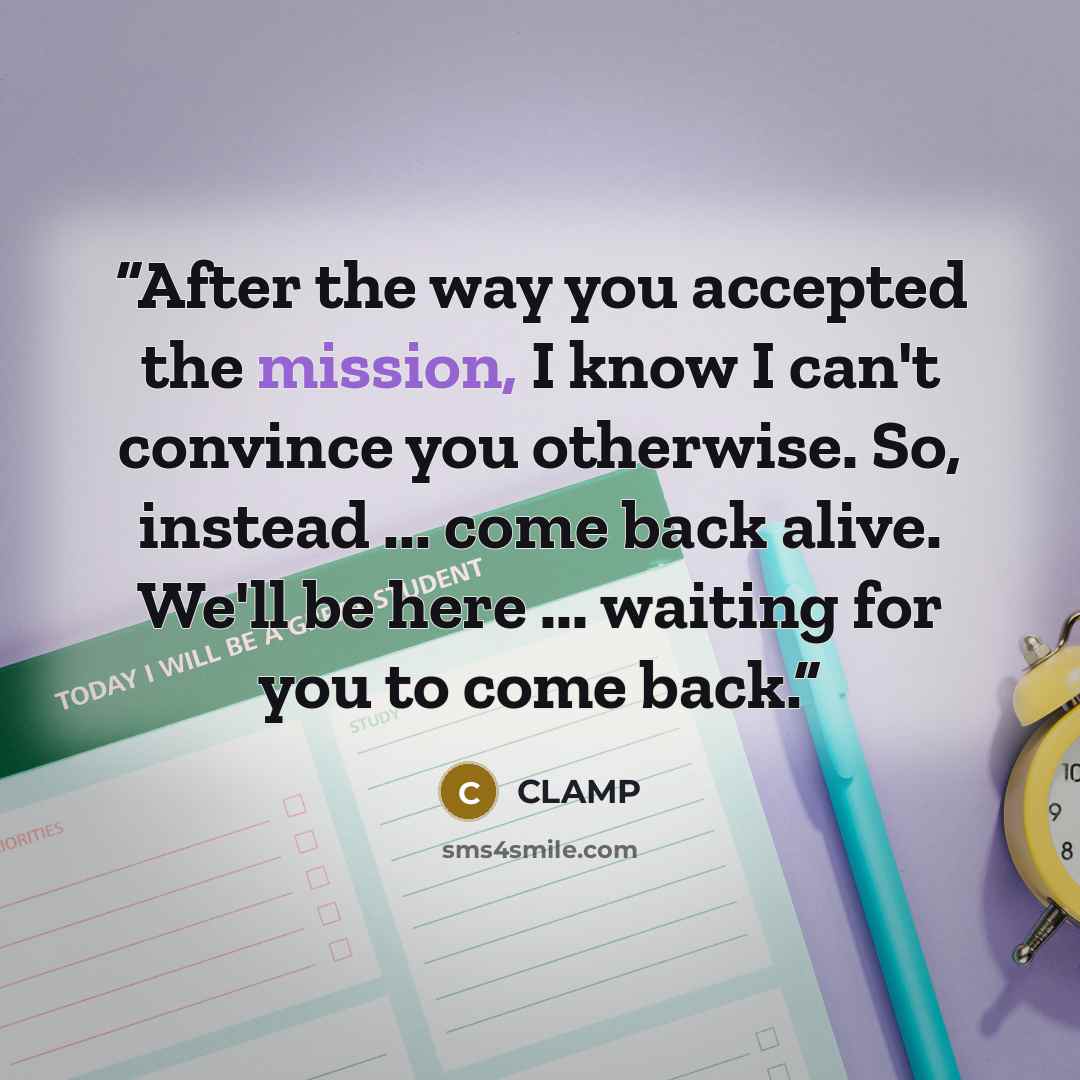 “After the way you accepted the mission, I know I can't convince you otherwise. So, instead ... come back alive. We'll be here ... waiting for you to come back.” quote by CLAMP