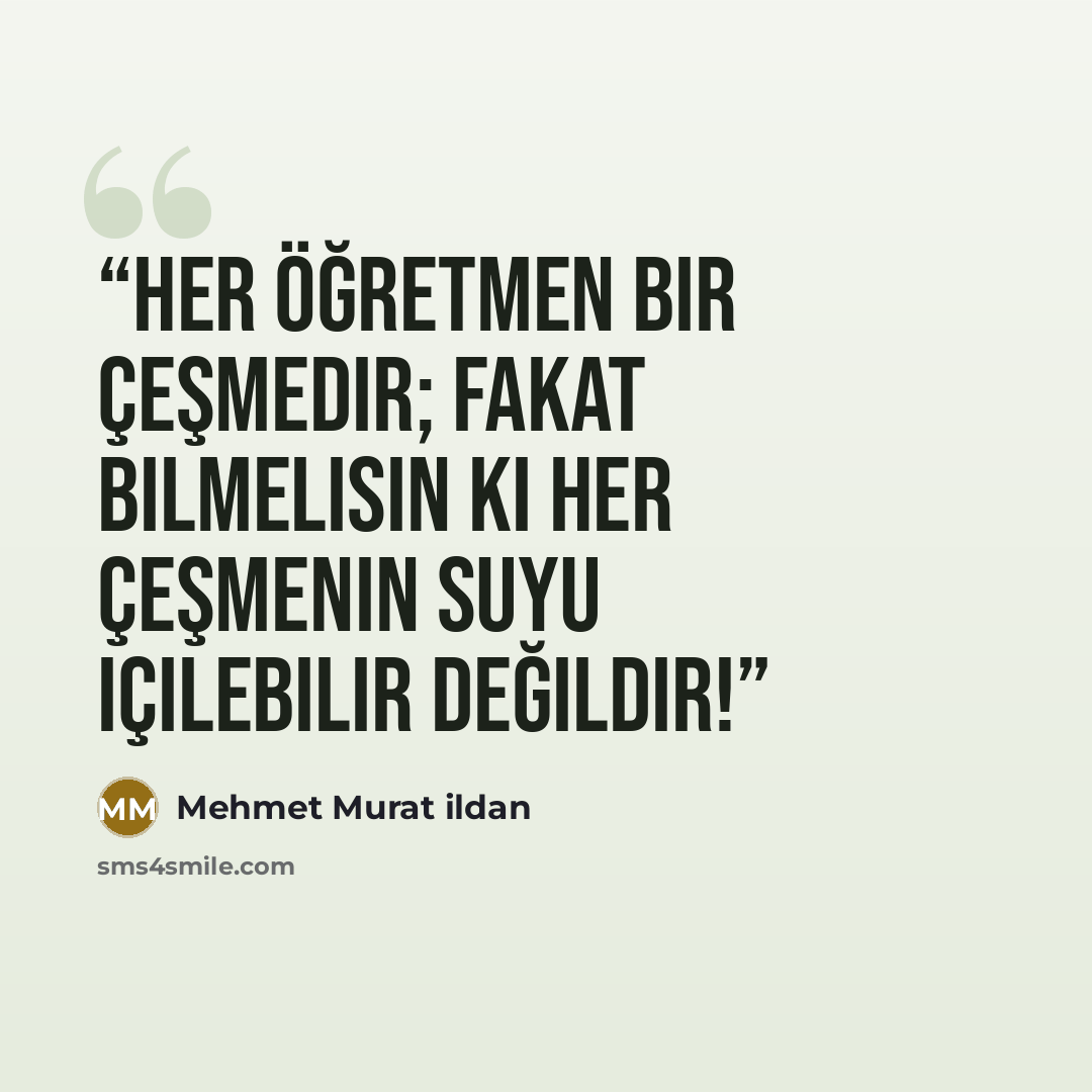 “Her öğretmen bir çeşmedir; fakat bilmelisin ki her çeşmenin suyu içilebilir değildir!” quote by Mehmet Murat ildan