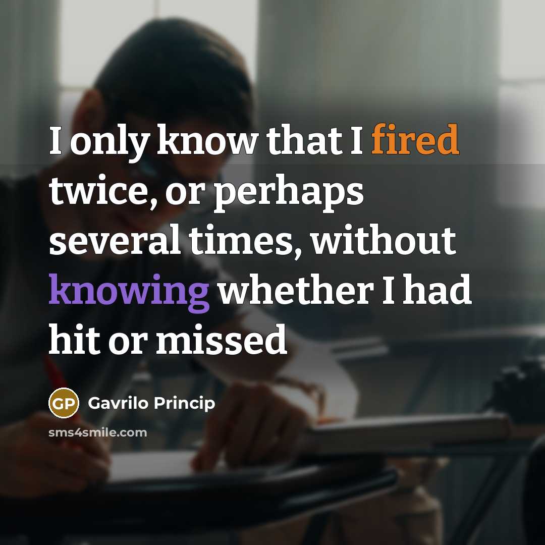 “I only know that I fired twice, or perhaps several times, without knowing whether I had hit or missed” quote by Gavrilo Princip