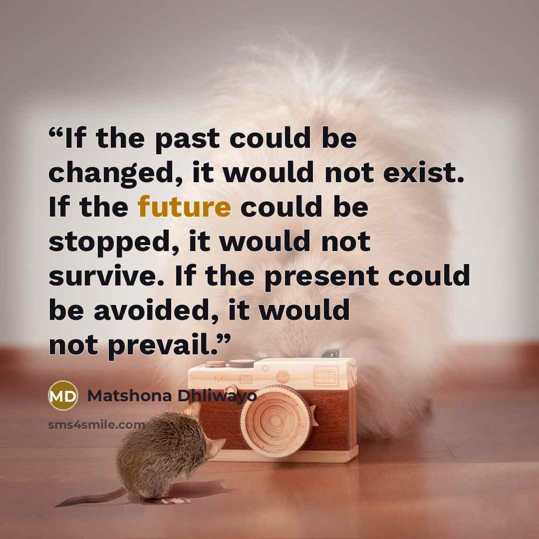 “If the past could be changed, it would not exist. If the future could be stopped, it would not survive. If the present could be avoided, it would not prevail.” quote by Matshona Dhliwayo